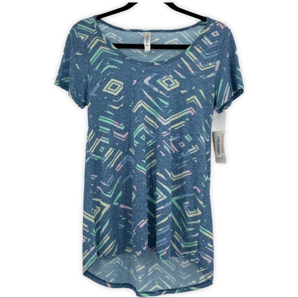 Lularoe Classic T Womens Top Abstract Diamond Aztec Blue Short Sleeve XXS